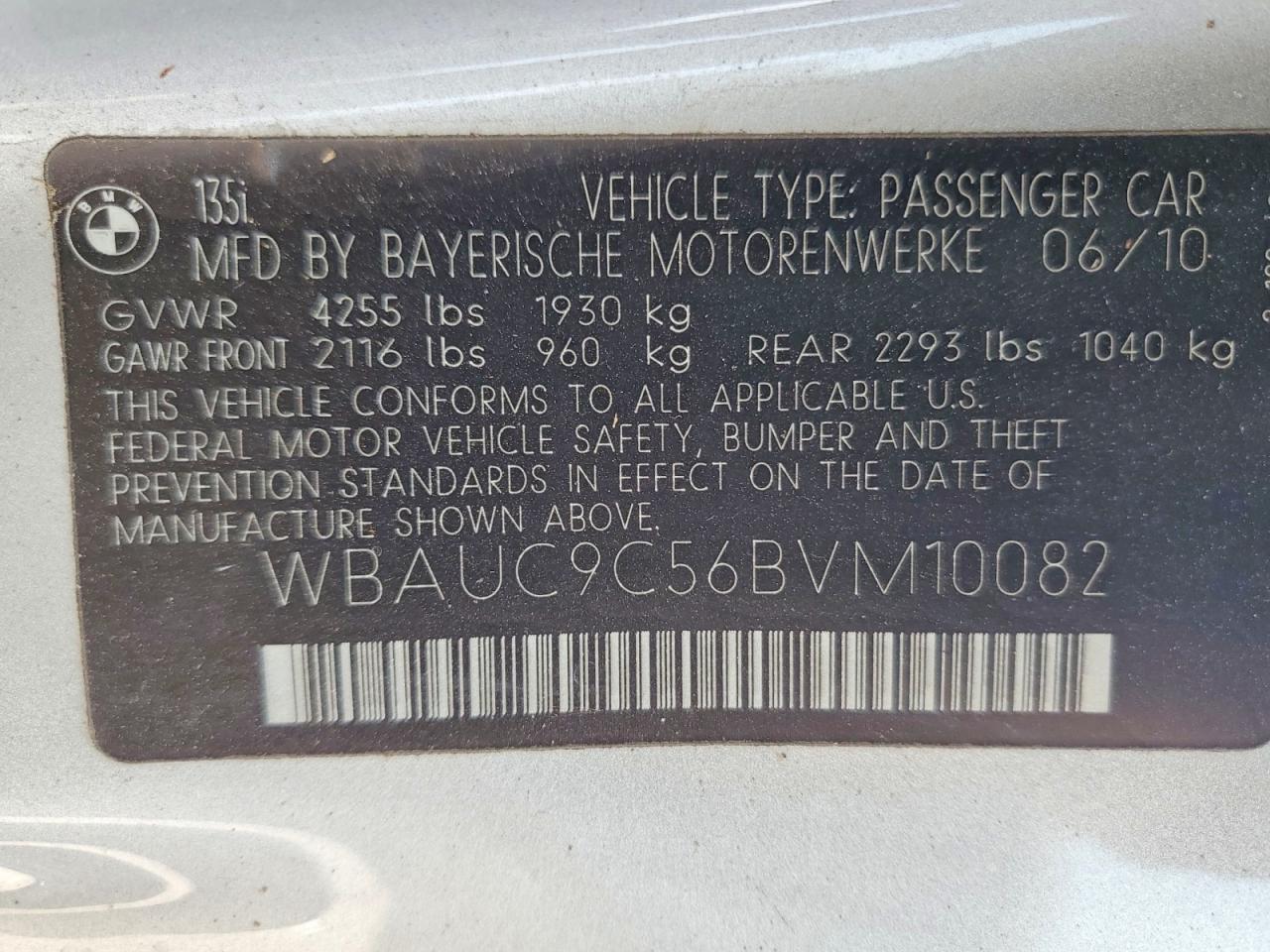 2011 Bmw 135 I Silver vin: WBAUC9C56BVM10082