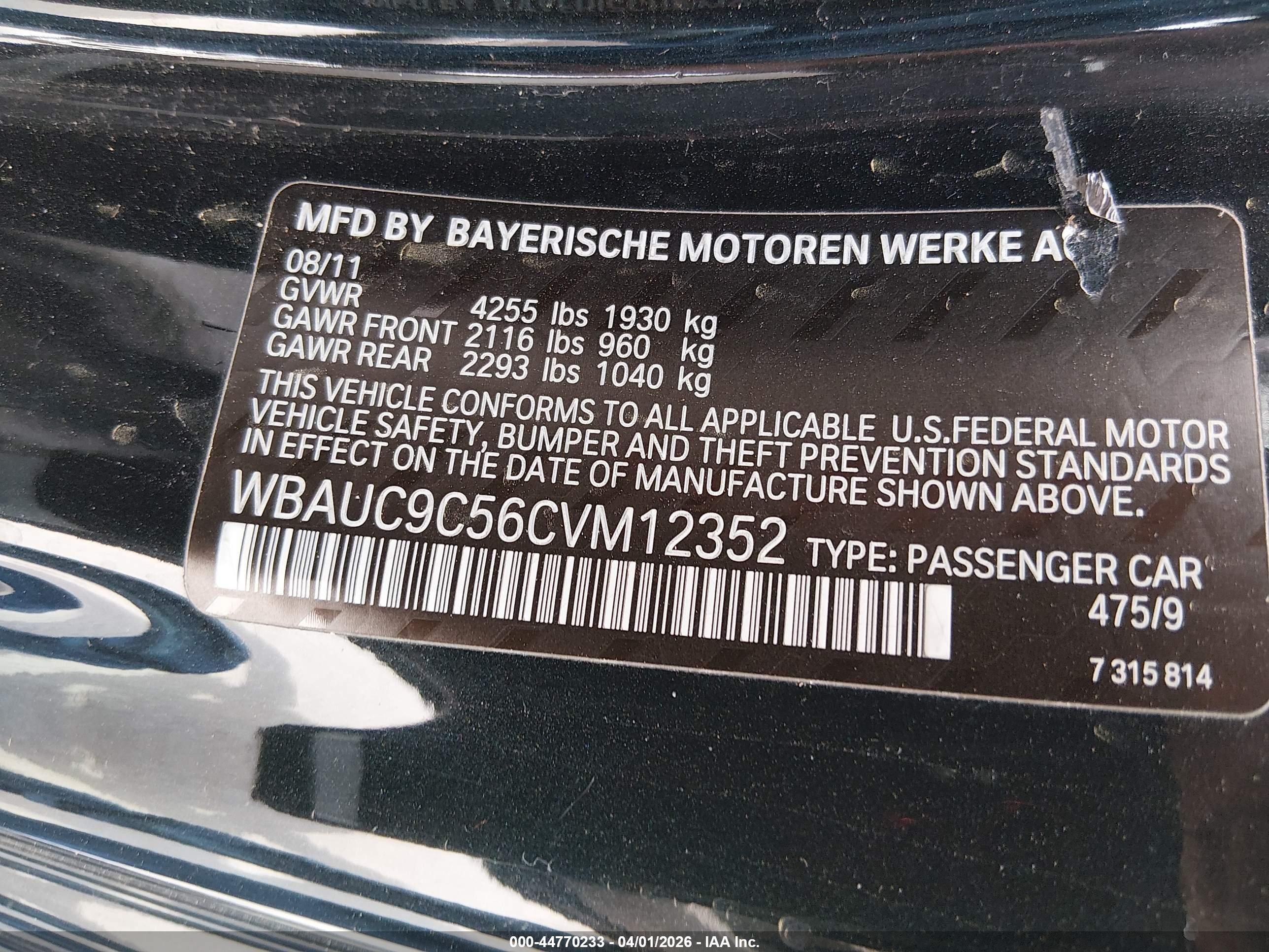 2012 Bmw 135i   Black vin: WBAUC9C56CVM12352