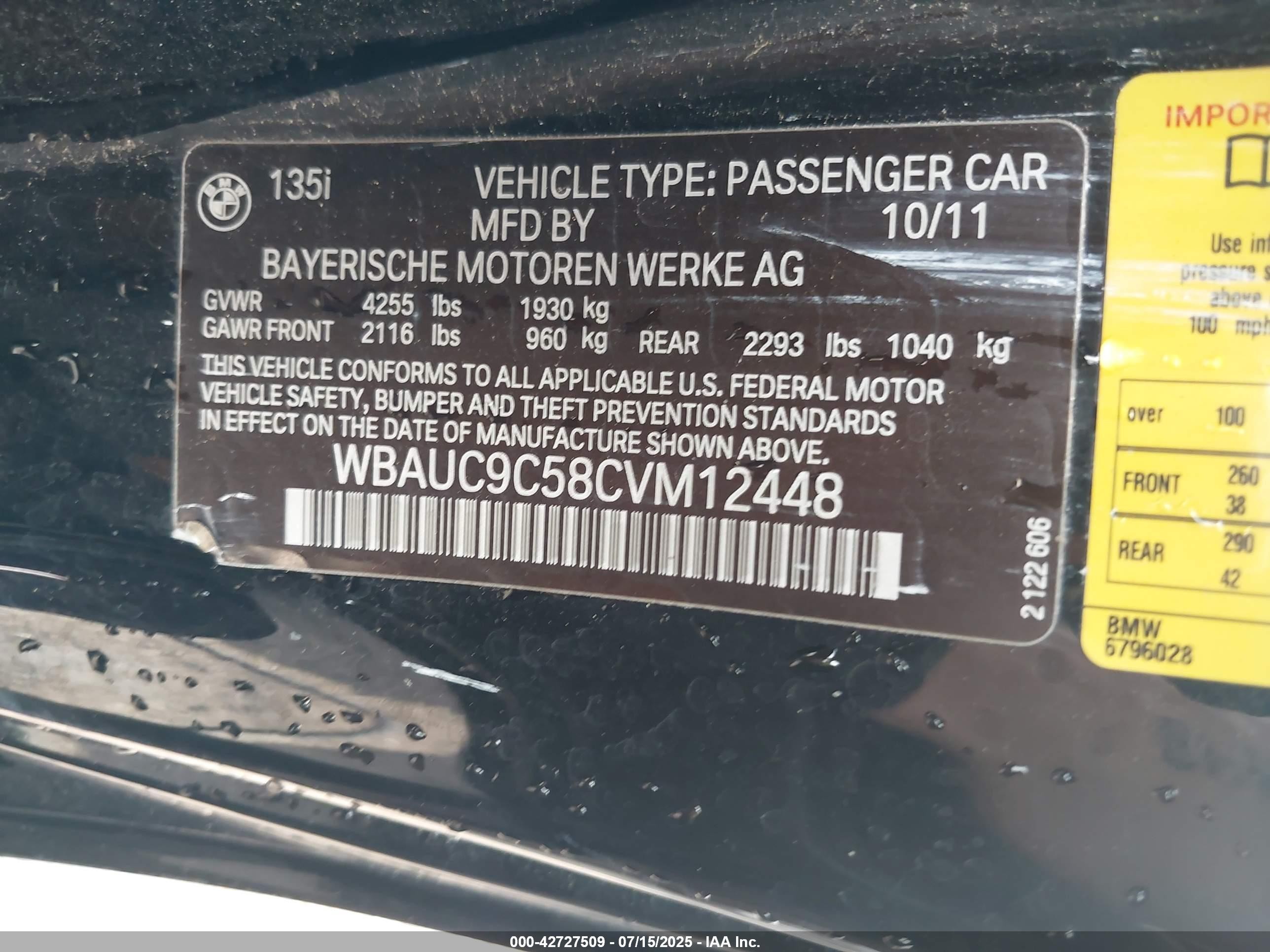 2012 Bmw 135i   Black vin: WBAUC9C58CVM12448