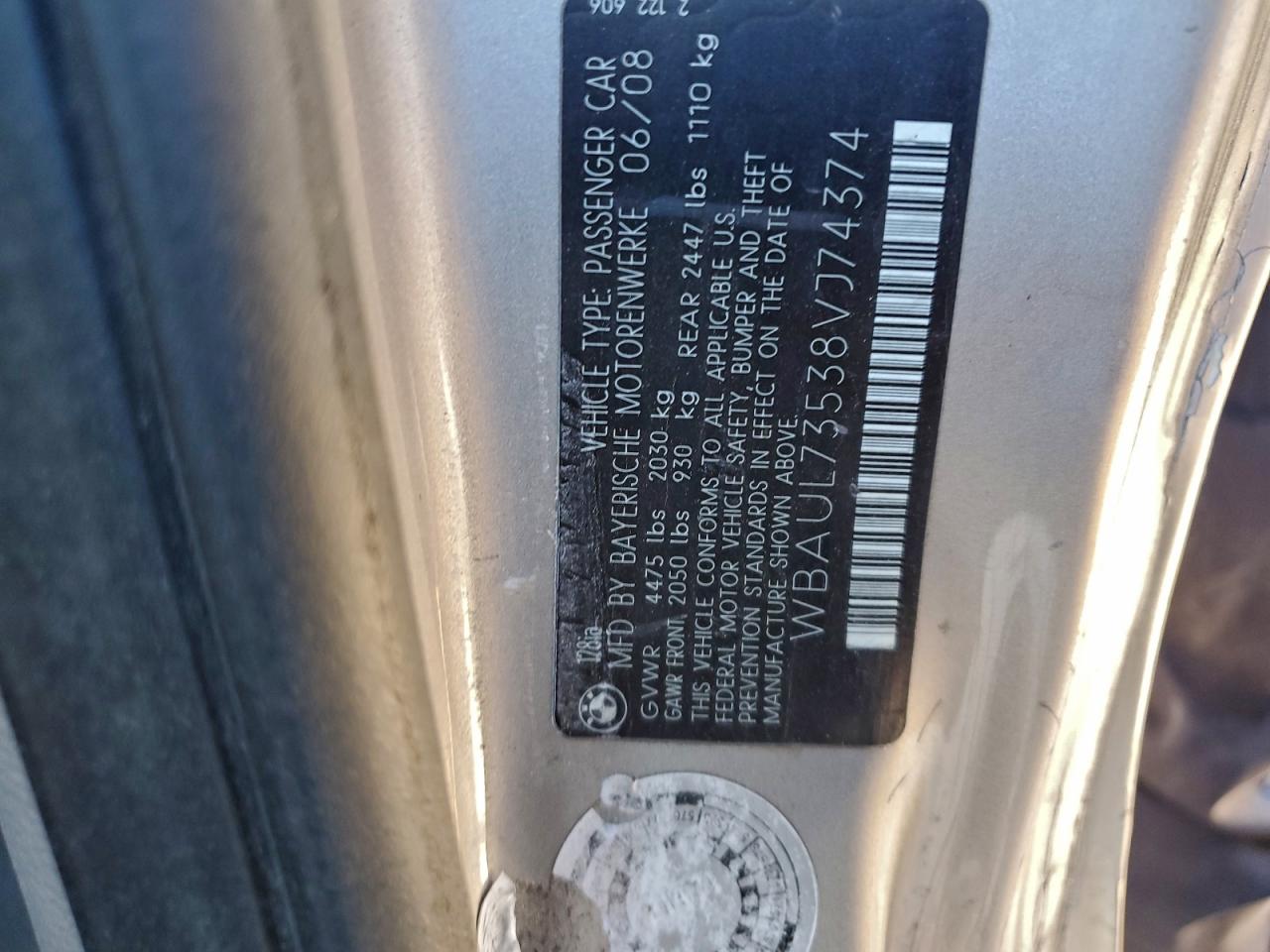 2008 Bmw 128 I Silver vin: WBAUL73538VJ74374