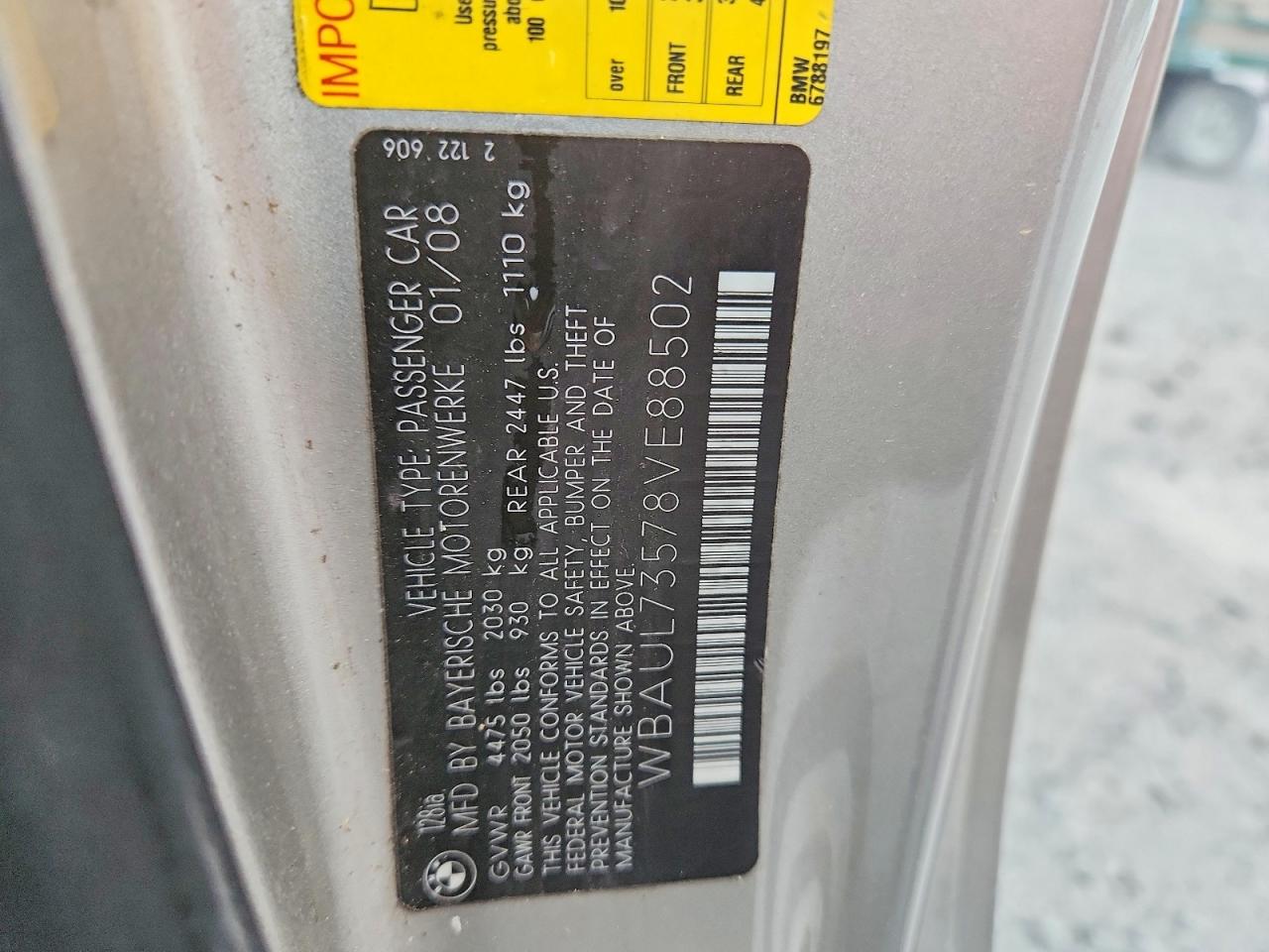 2008 Bmw 128 I Silver vin: WBAUL73578VE88502