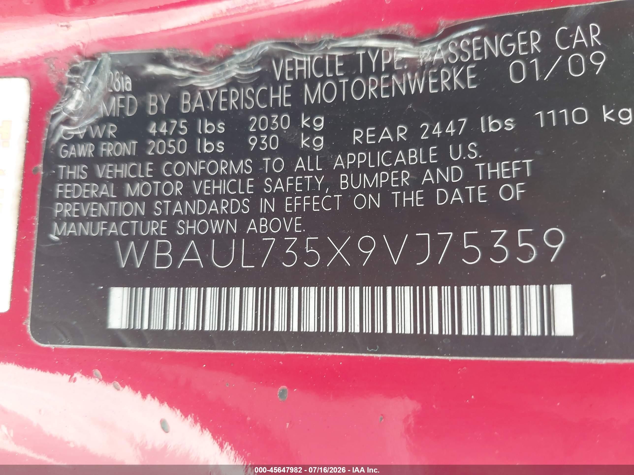 2009 Bmw 128i   Red vin: WBAUL735X9VJ75359