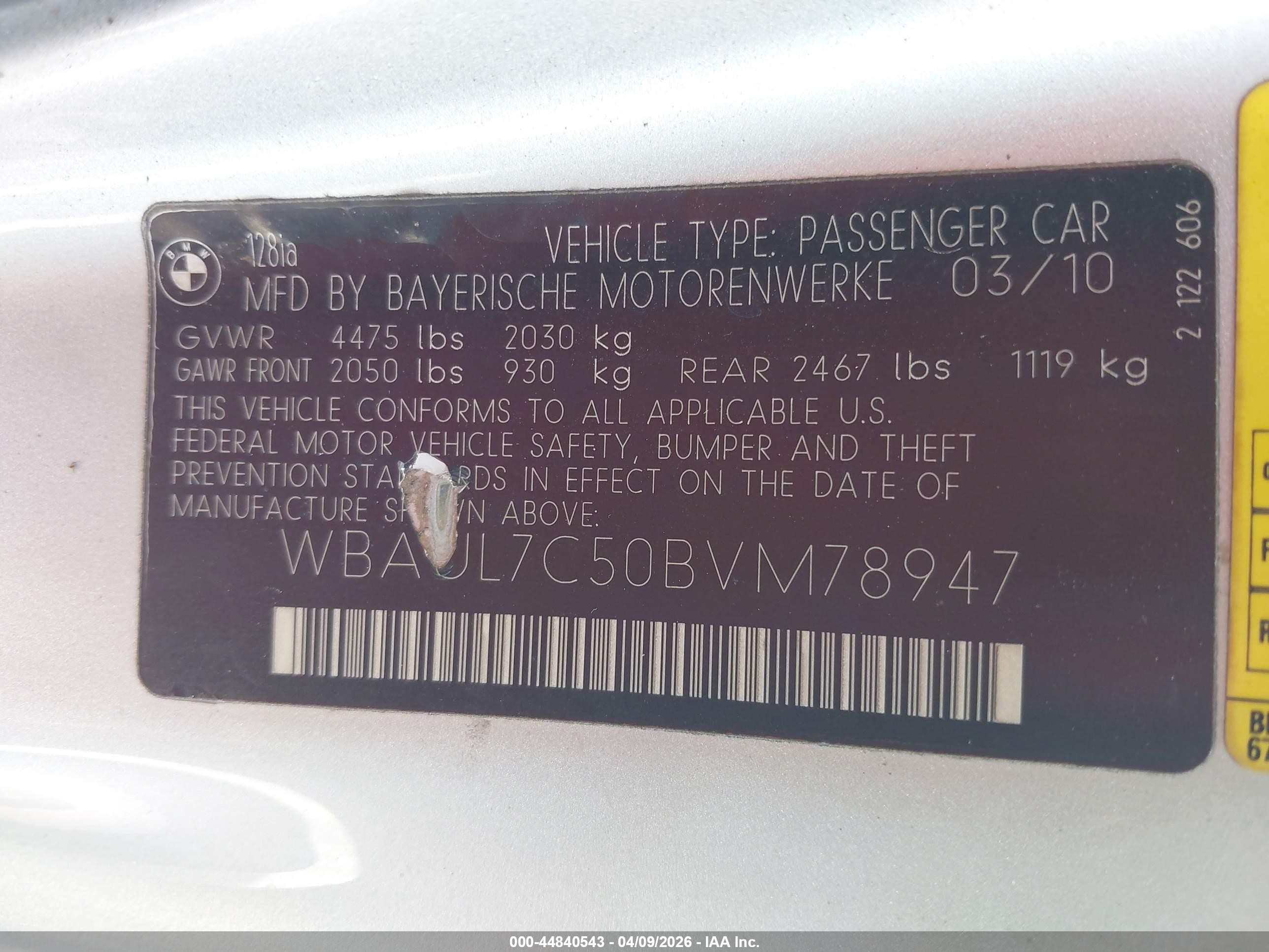 2011 Bmw 128i Silver vin: WBAUL7C50BVM78947
