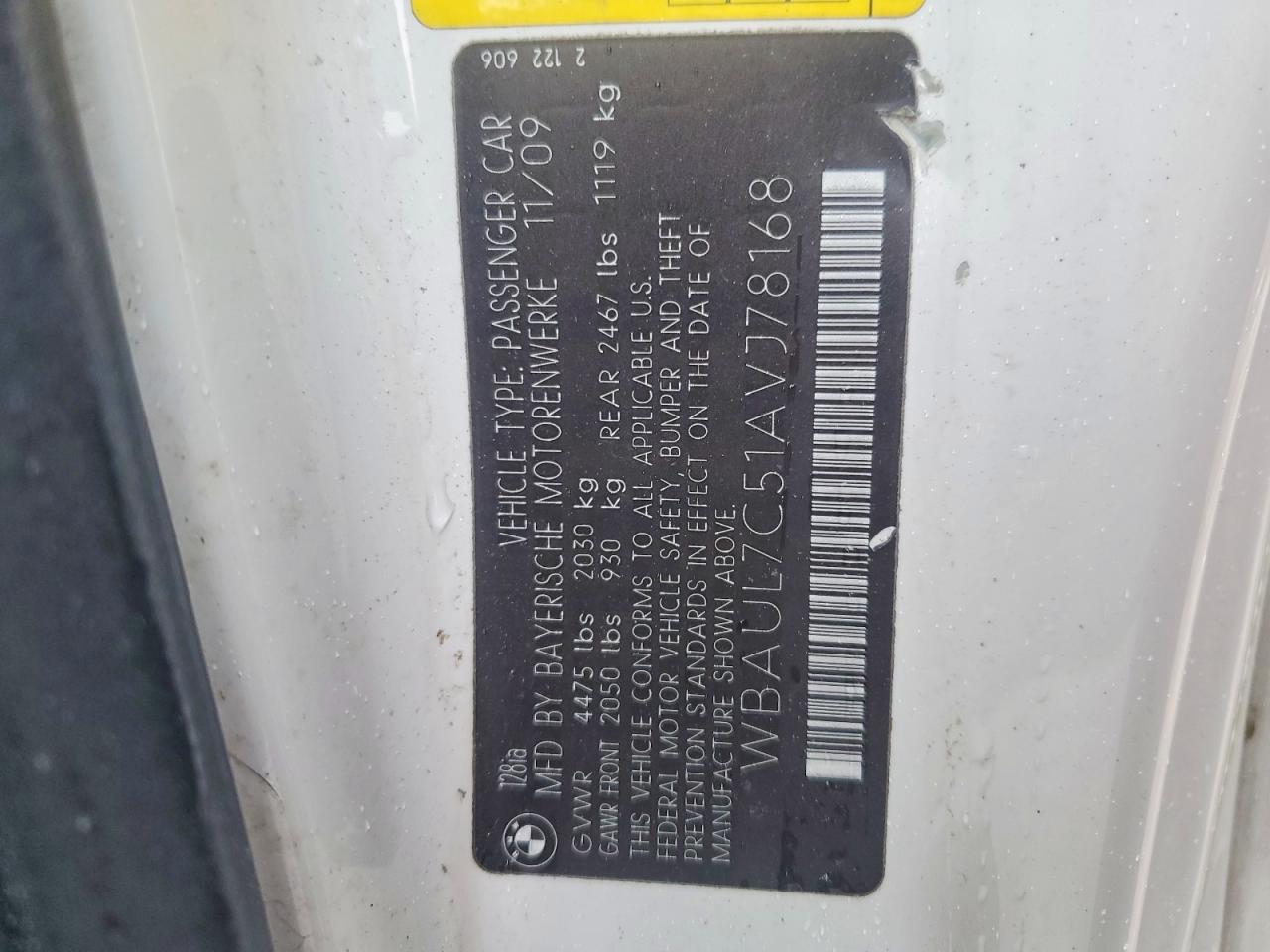 2010 Bmw 128 I White vin: WBAUL7C51AVJ78168
