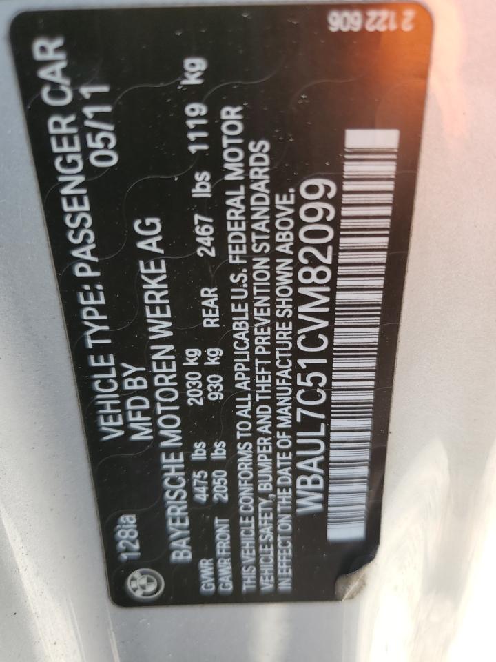 2012 Bmw 128 I Silver vin: WBAUL7C51CVM82099