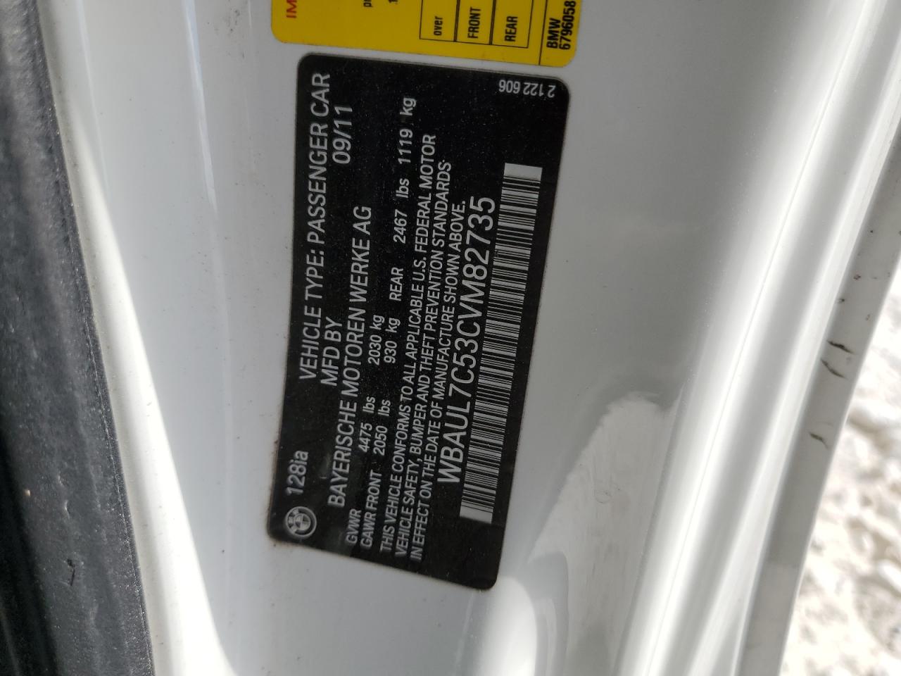 2012 Bmw 128 I White vin: WBAUL7C53CVM82735
