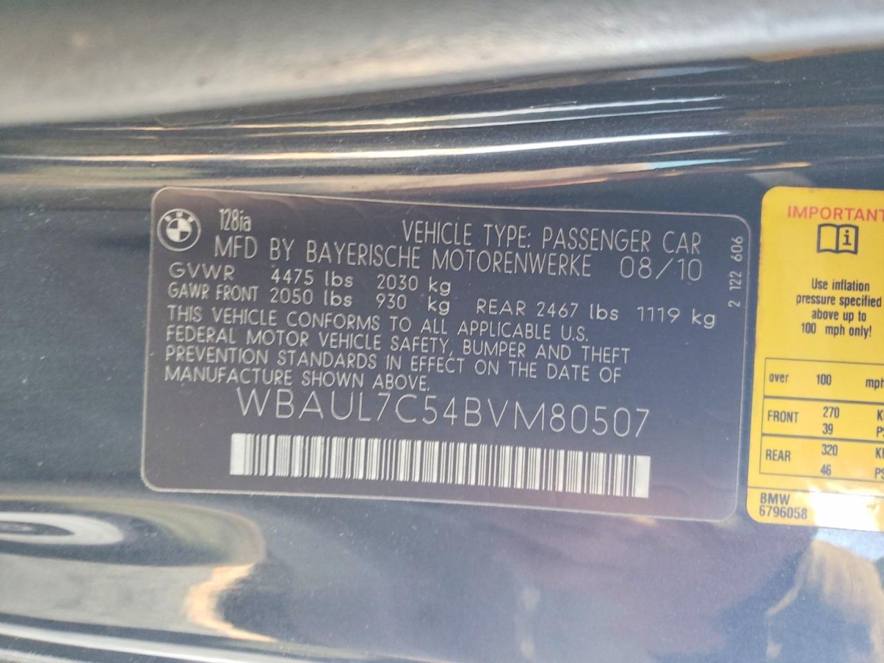 2011 Bmw 128 I Black vin: WBAUL7C54BVM80507