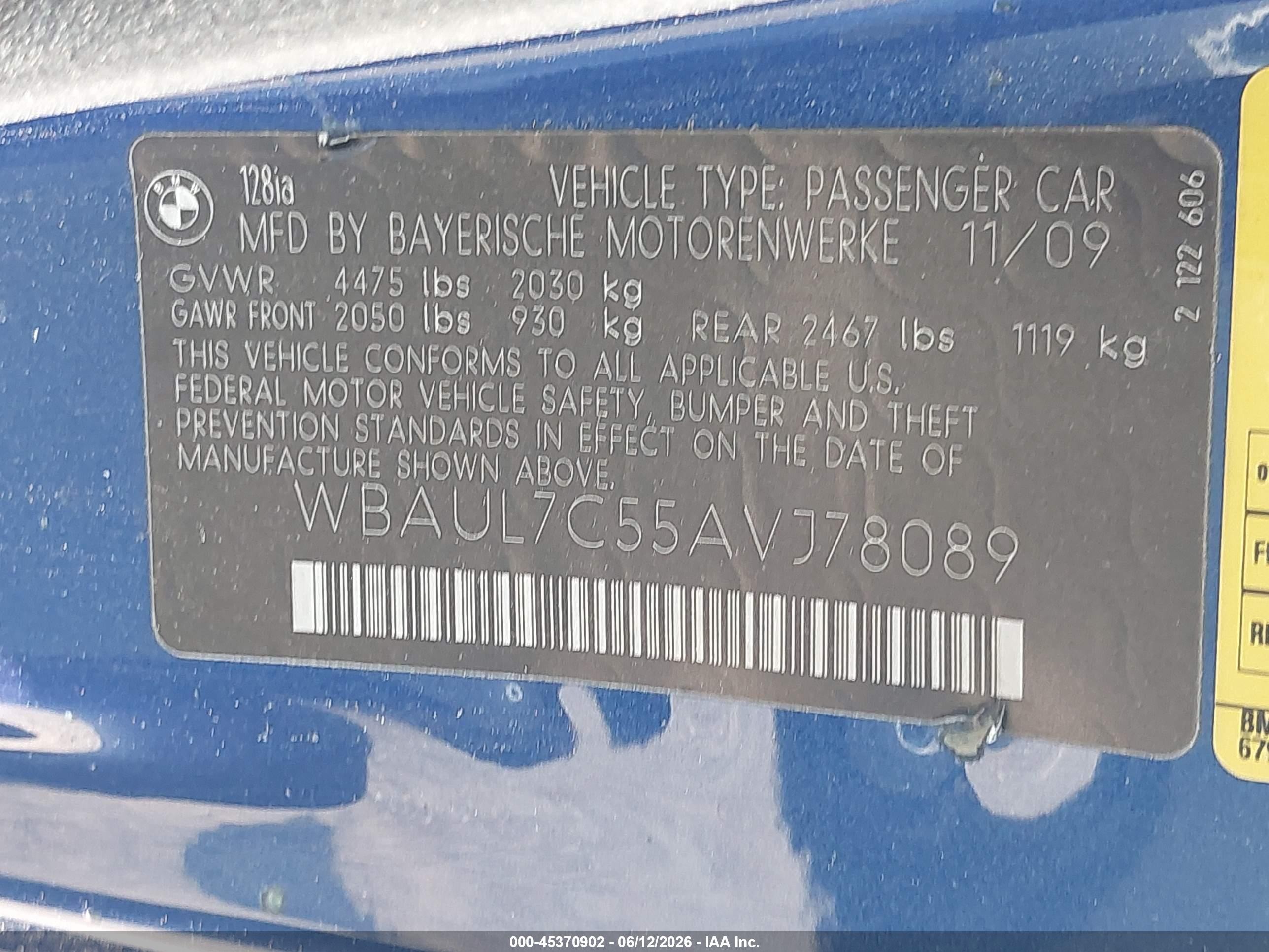 2010 Bmw 128i   Blue vin: WBAUL7C55AVJ78089