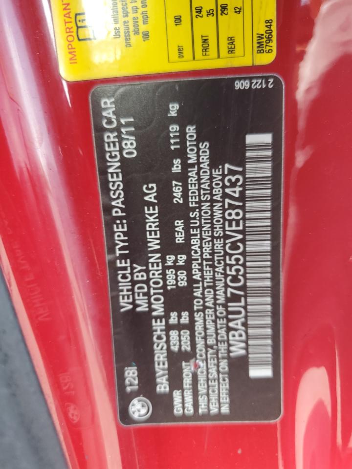 2012 Bmw 128 I Red vin: WBAUL7C55CVE87437