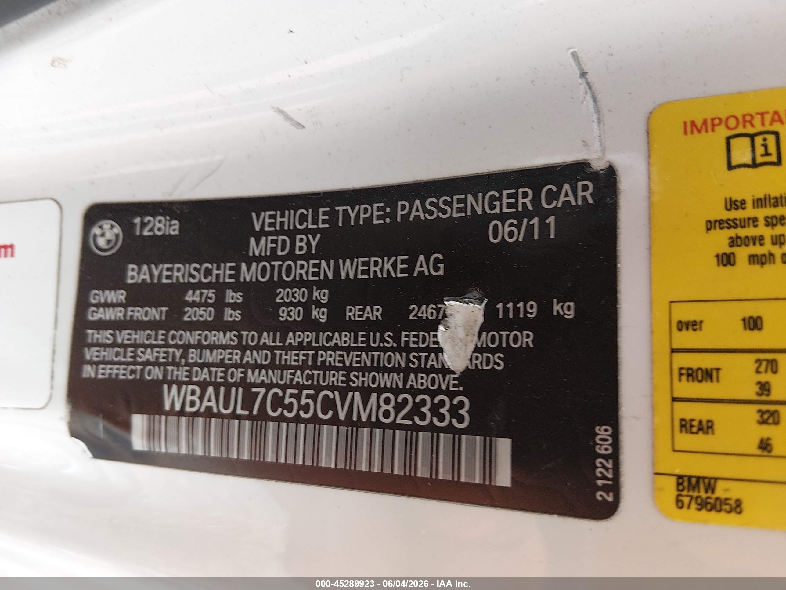 2012 Bmw 128i   White vin: WBAUL7C55CVM82333