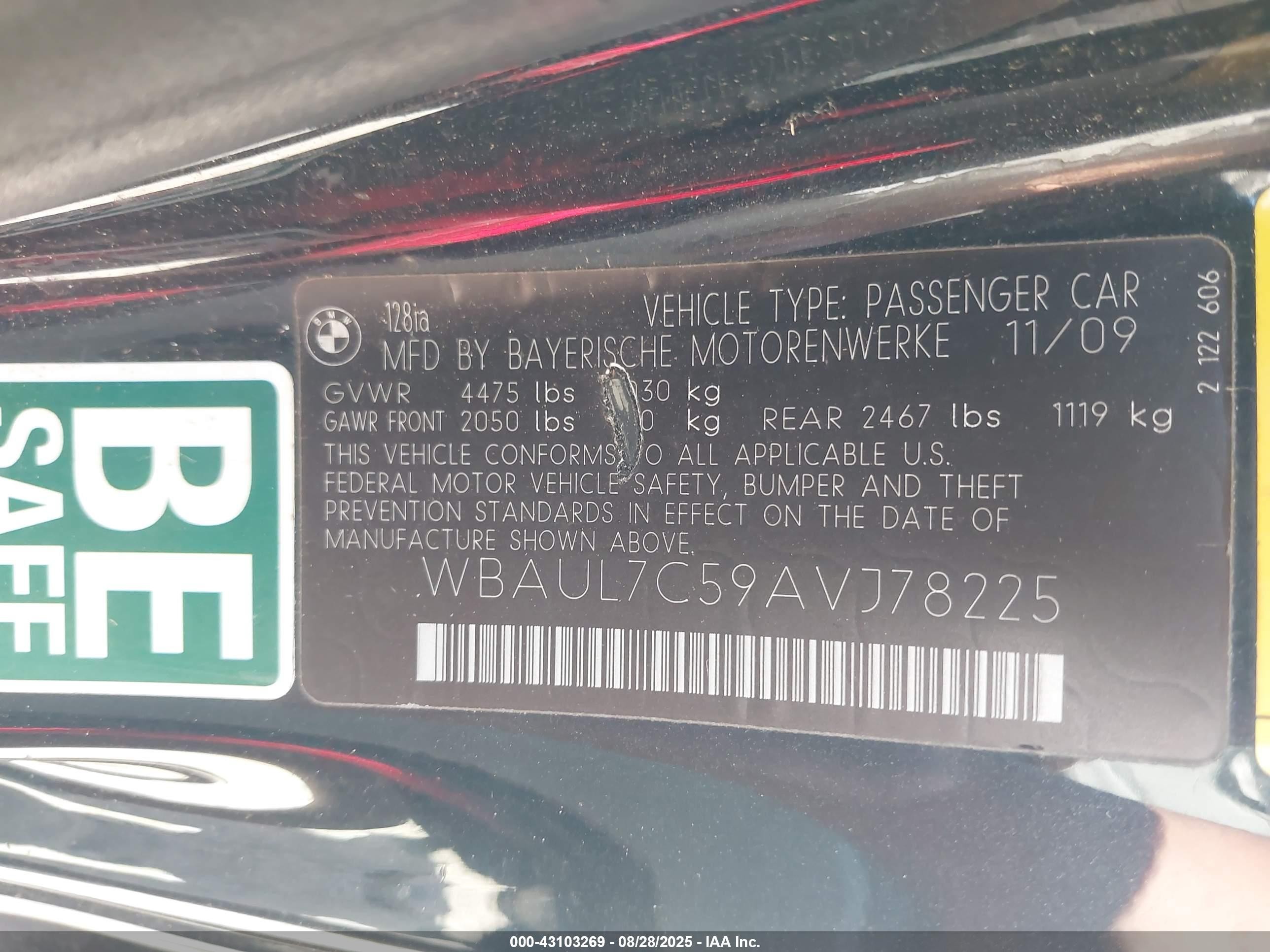 2010 Bmw 128i   Black vin: WBAUL7C59AVJ78225