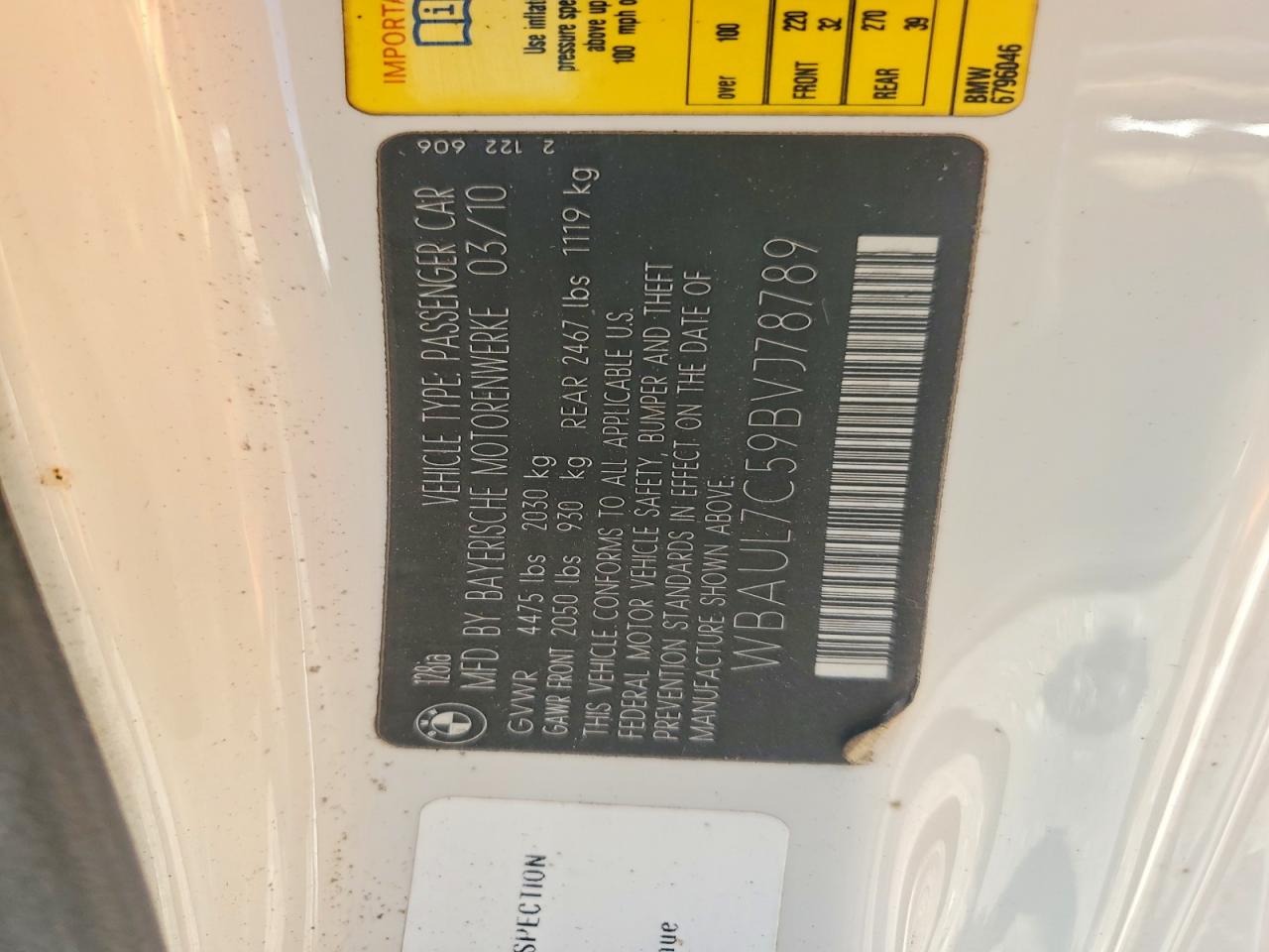 2011 Bmw 128 I White vin: WBAUL7C59BVJ78789