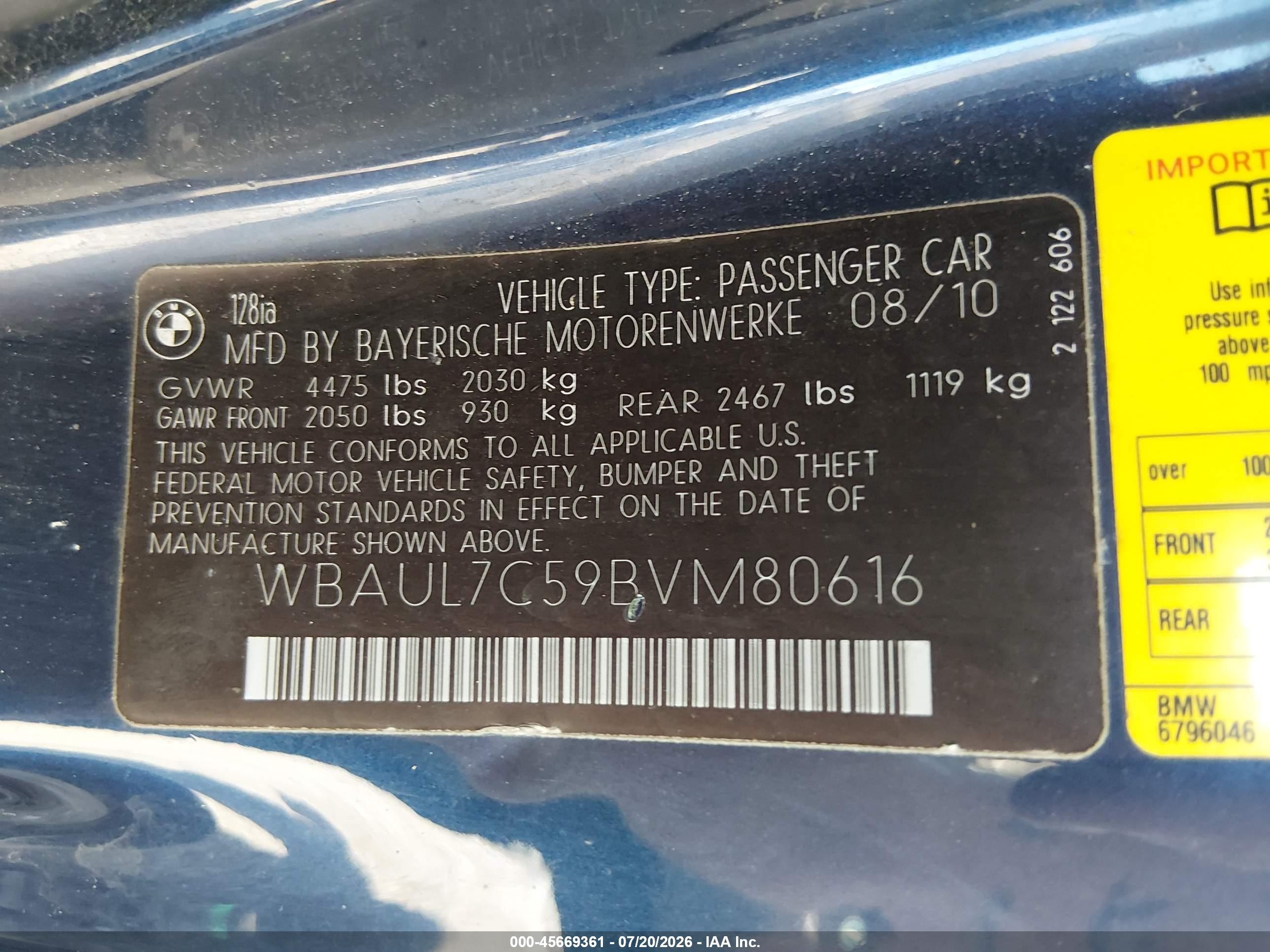 2011 Bmw 128i Blue vin: WBAUL7C59BVM80616