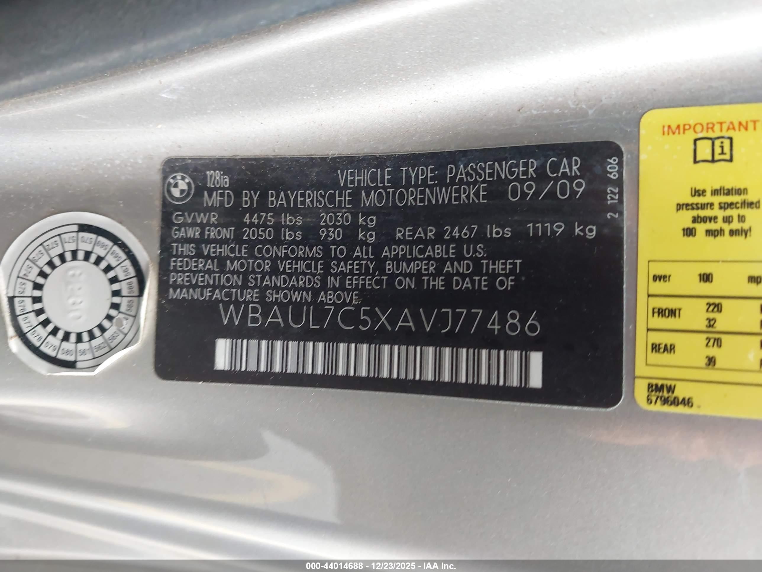 2010 Bmw 128i   Tan vin: WBAUL7C5XAVJ77486
