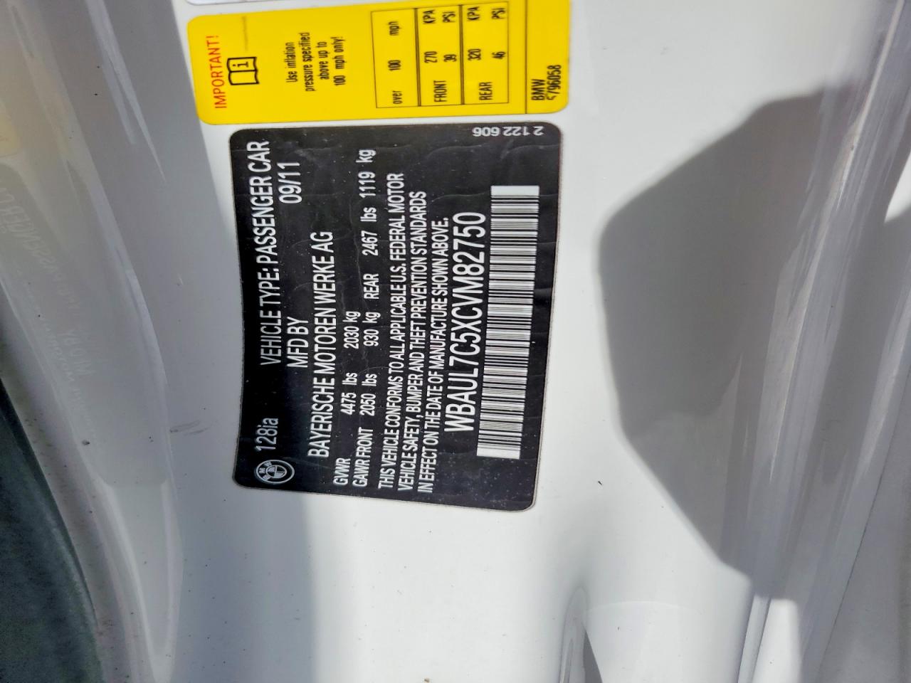 2012 Bmw 128 I White vin: WBAUL7C5XCVM82750