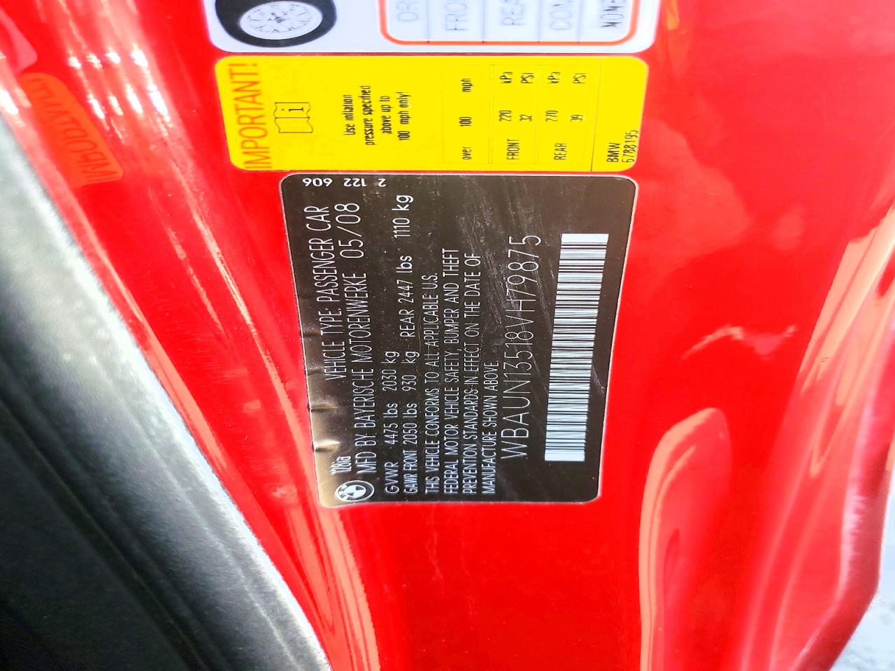 2008 Bmw 128 I Red vin: WBAUN13518VH79875