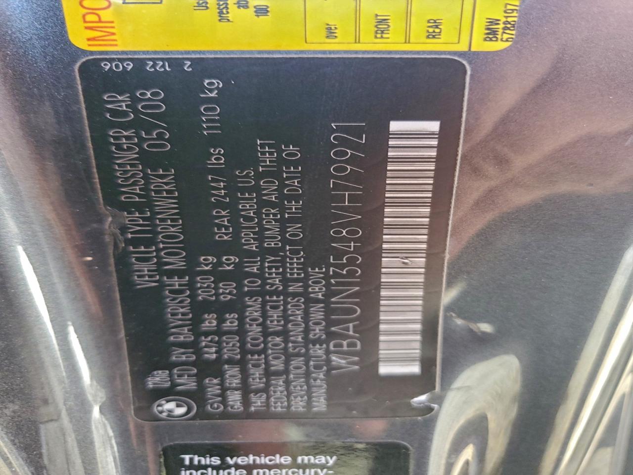 2008 Bmw 128 I Gray vin: WBAUN13548VH79921