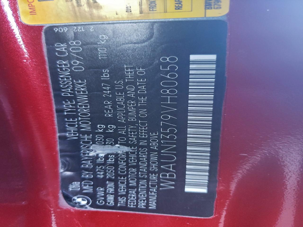 2009 Bmw 128 I Red vin: WBAUN13579VH80658