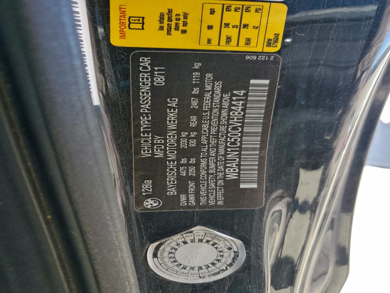 2012 Bmw 128 I Черный vin: WBAUN1C50CVH84414