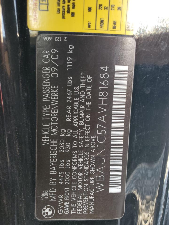 2010 Bmw 128 I Black vin: WBAUN1C57AVH81684