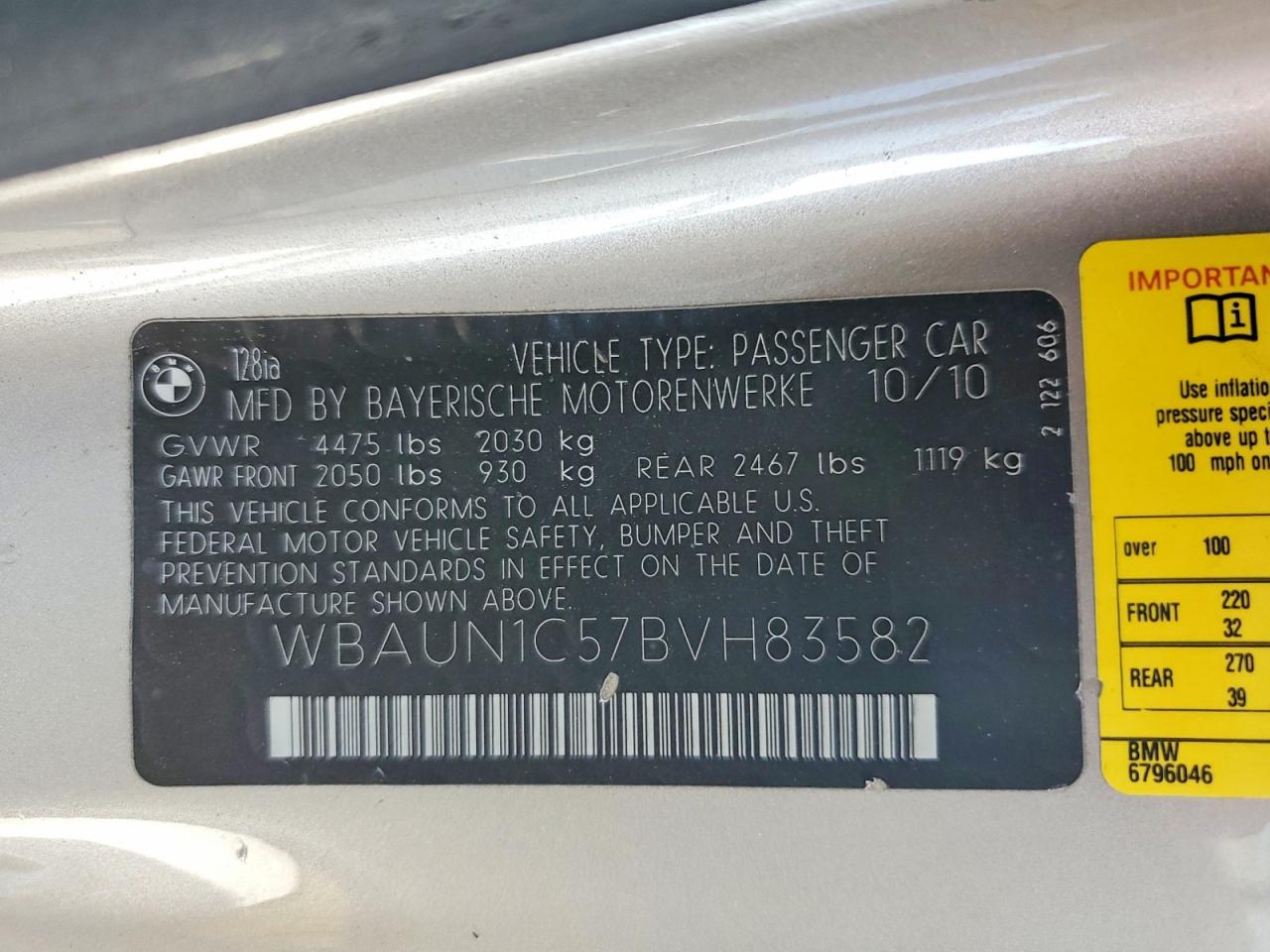 2011 Bmw 128 I White vin: WBAUN1C57BVH83582