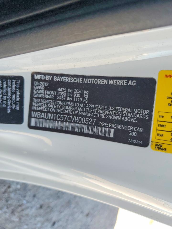 2012 Bmw 128 I White vin: WBAUN1C57CVR00527