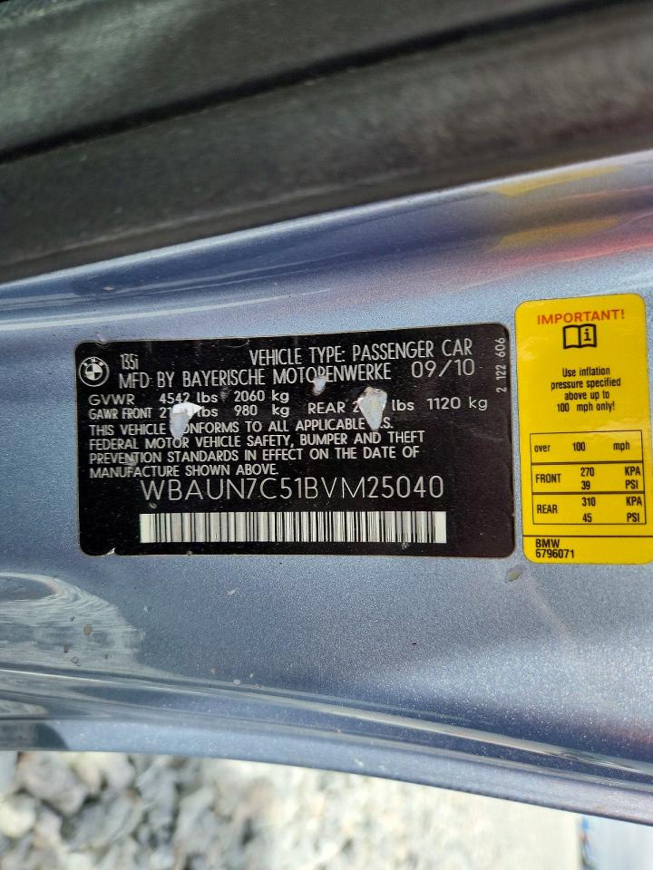 2011 Bmw 135 I Blue vin: WBAUN7C51BVM25040