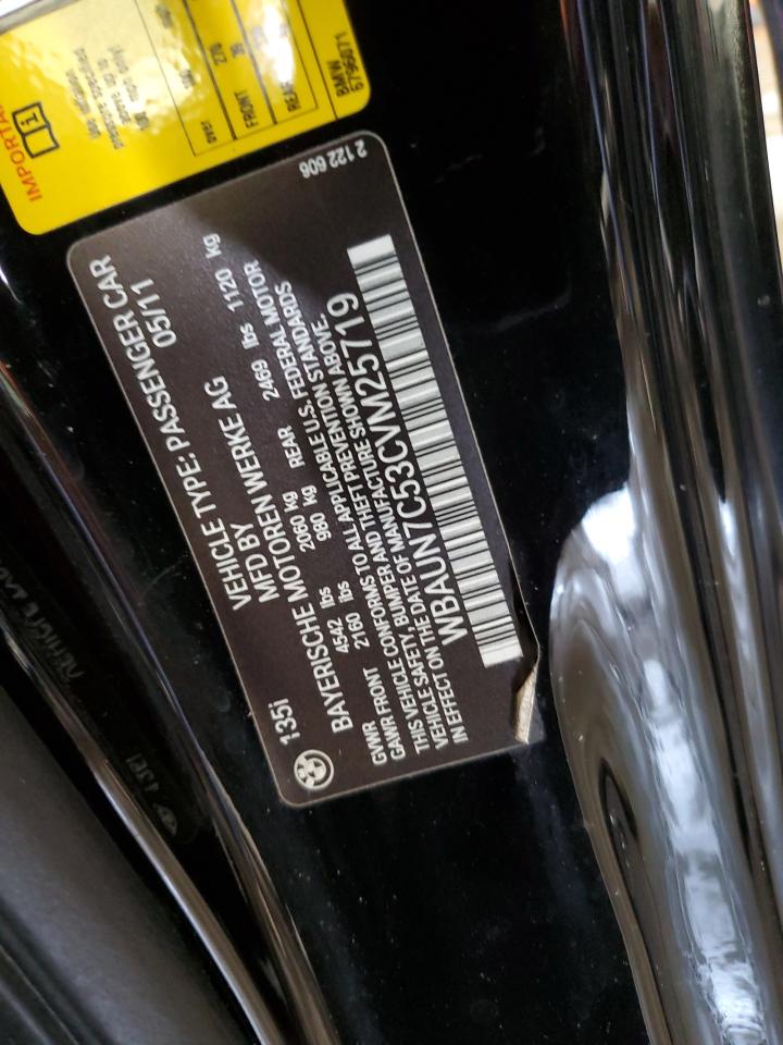 2012 Bmw 135 I Black vin: WBAUN7C53CVM25719