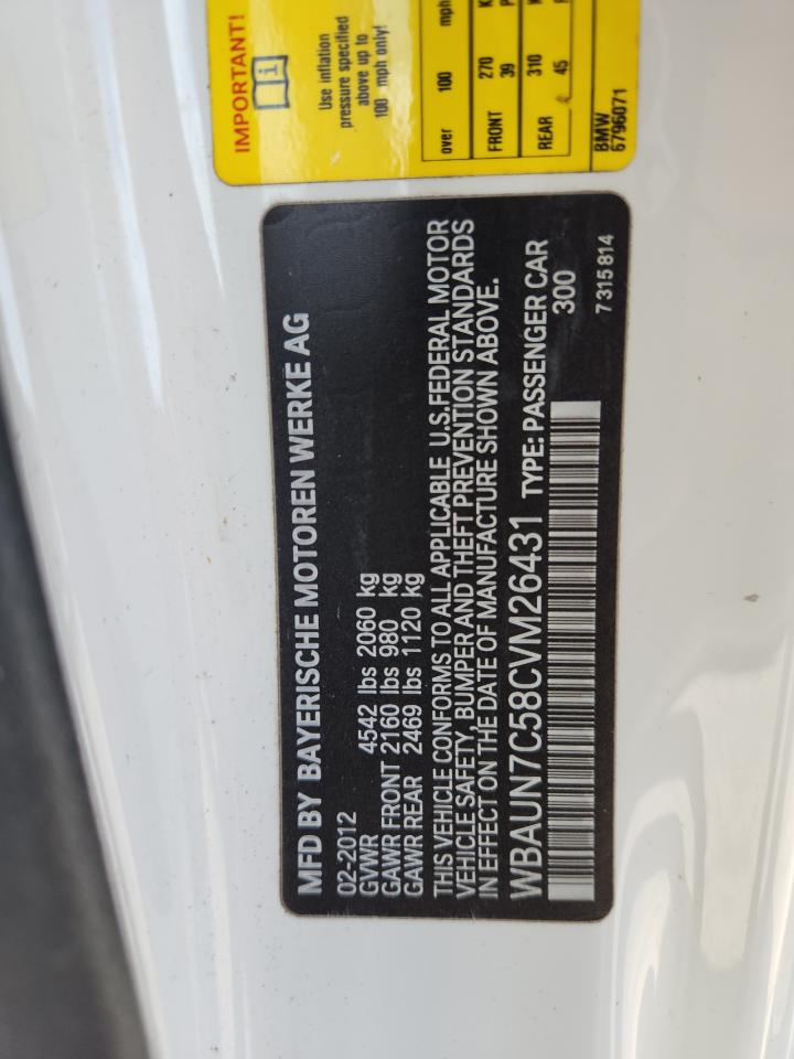 2012 Bmw 135 I White vin: WBAUN7C58CVM26431