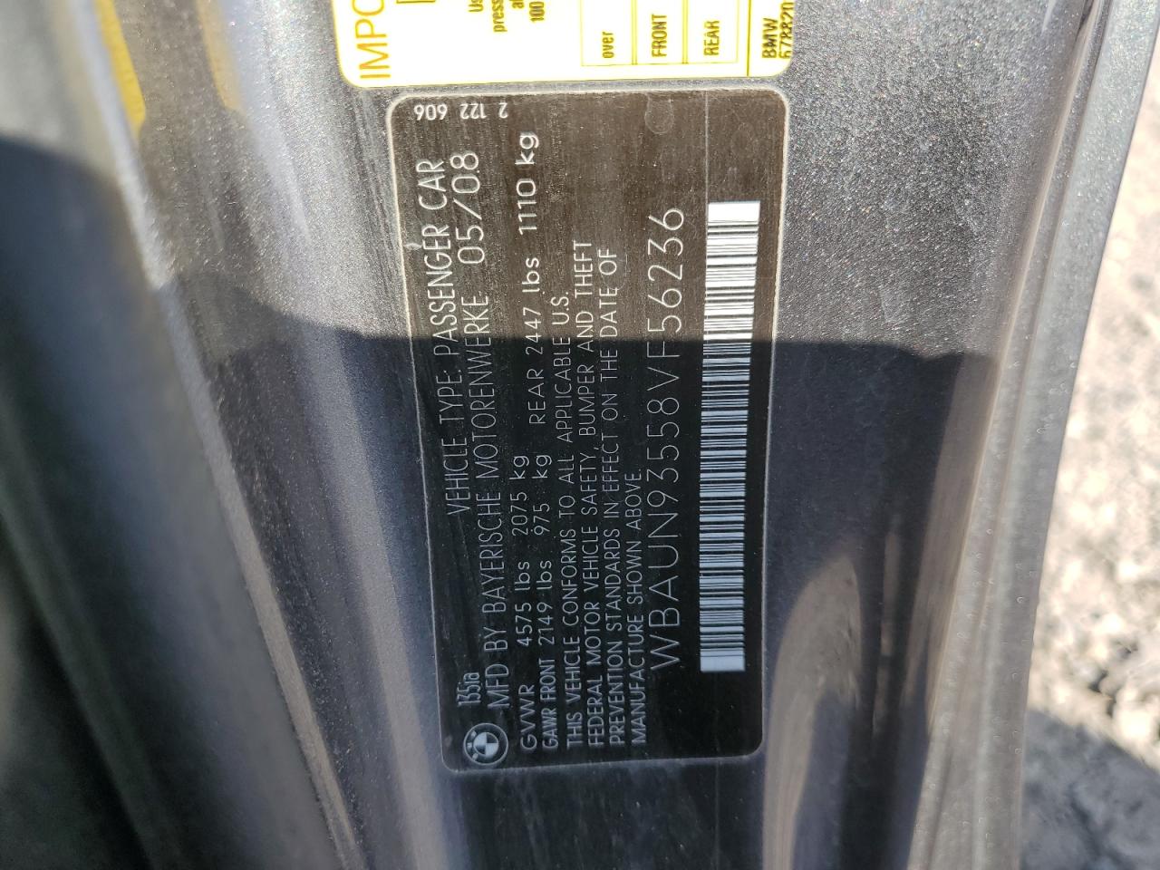 2008 Bmw 135 I Black vin: WBAUN93558VF56236