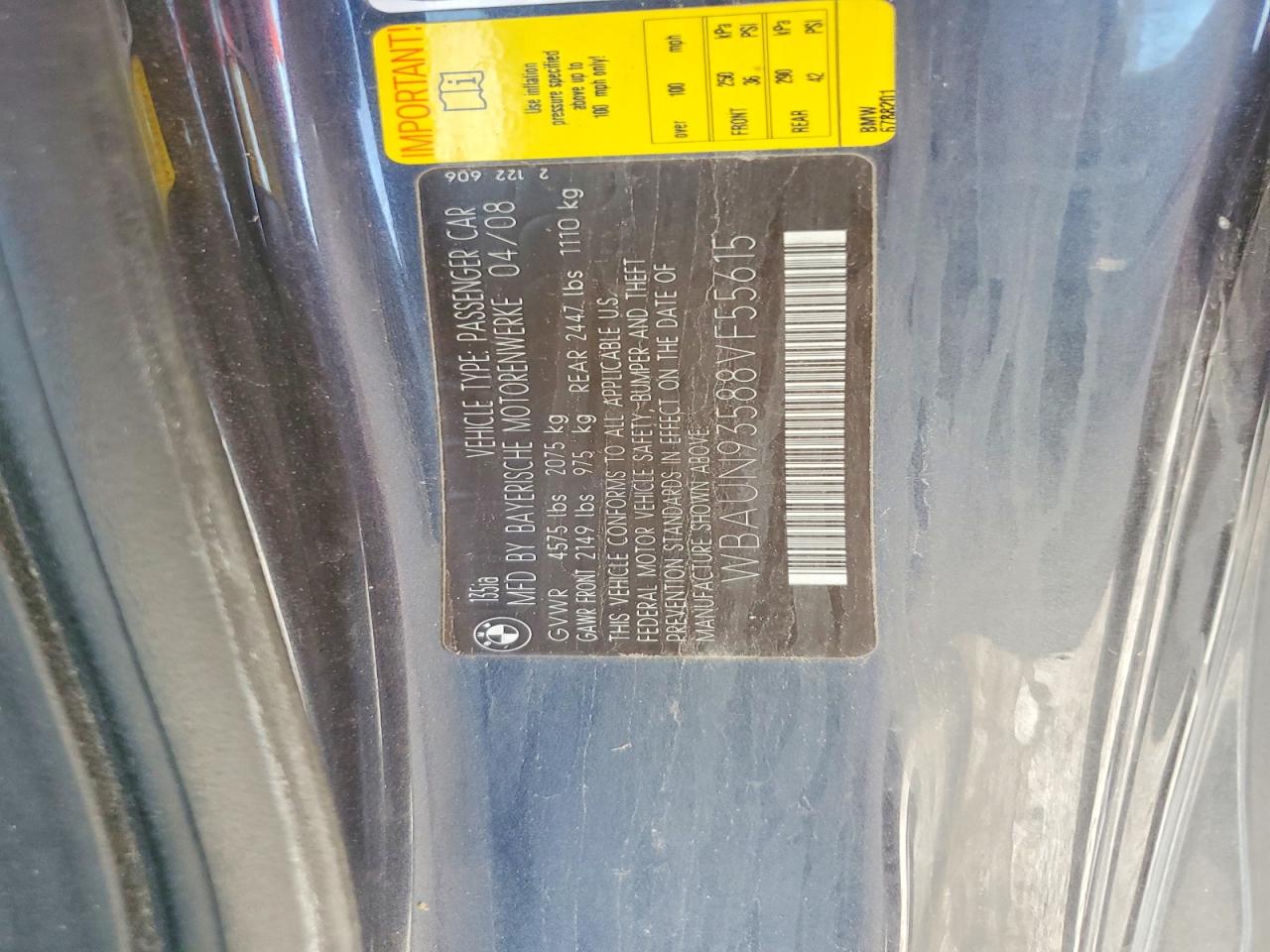 2008 Bmw 135 I Charcoal vin: WBAUN93588VF55615