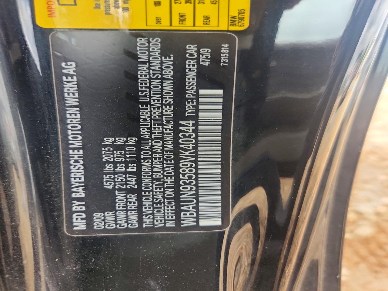 2009 Bmw 135 I Black vin: WBAUN93589VK40344