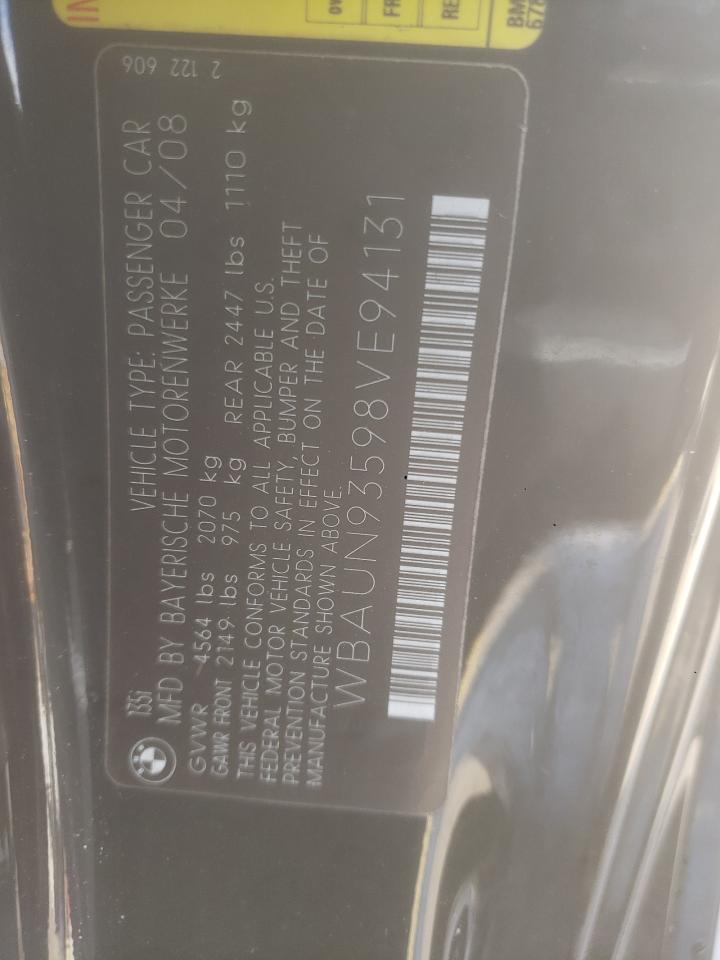 2008 Bmw 135 I Black vin: WBAUN93598VE94131