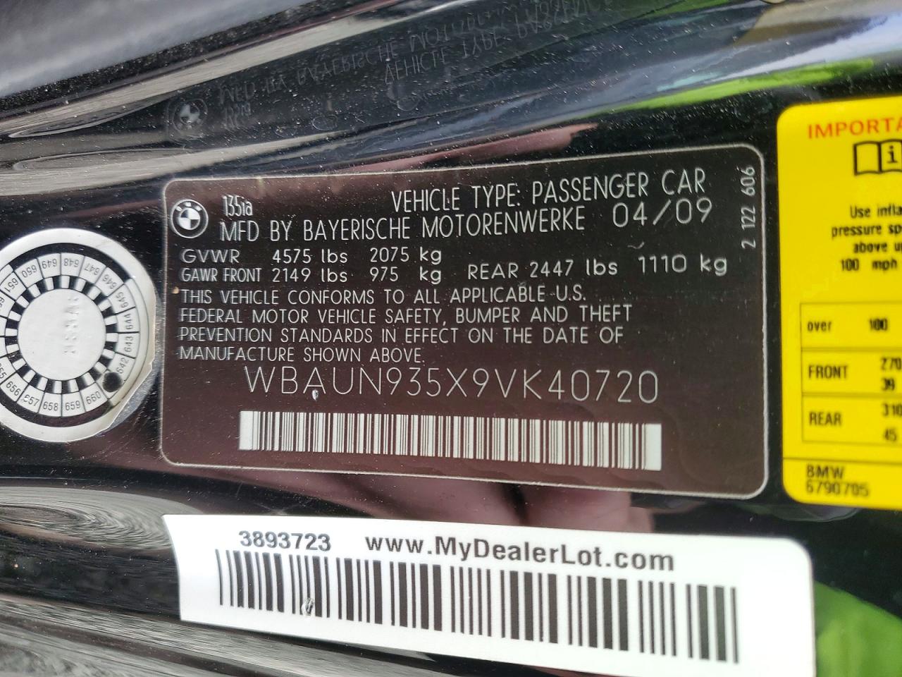 2009 Bmw 135 I Black vin: WBAUN935X9VK40720