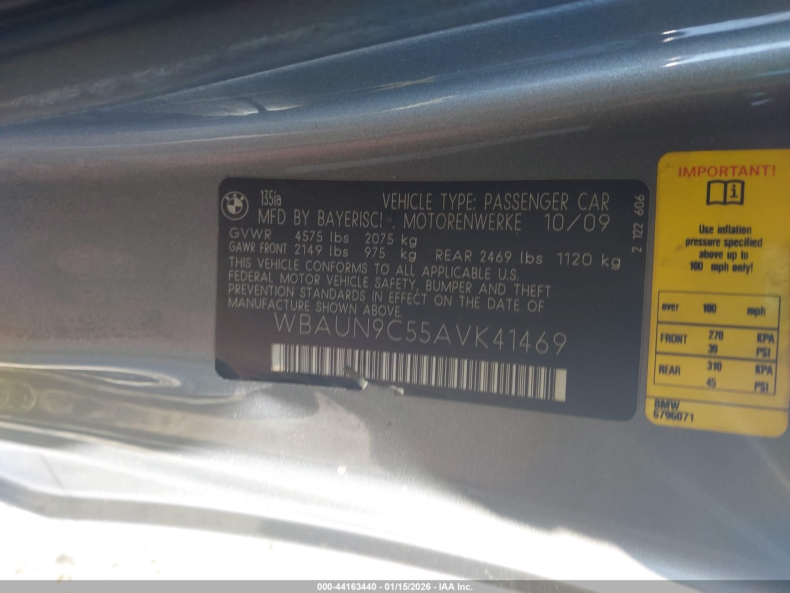 2010 Bmw 135i   Gray vin: WBAUN9C55AVK41469