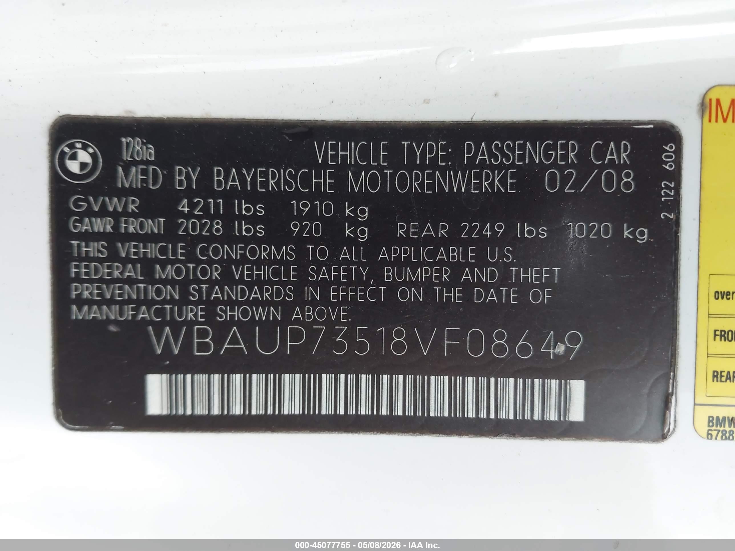 2008 Bmw 128i   Purple vin: WBAUP73518VF08649