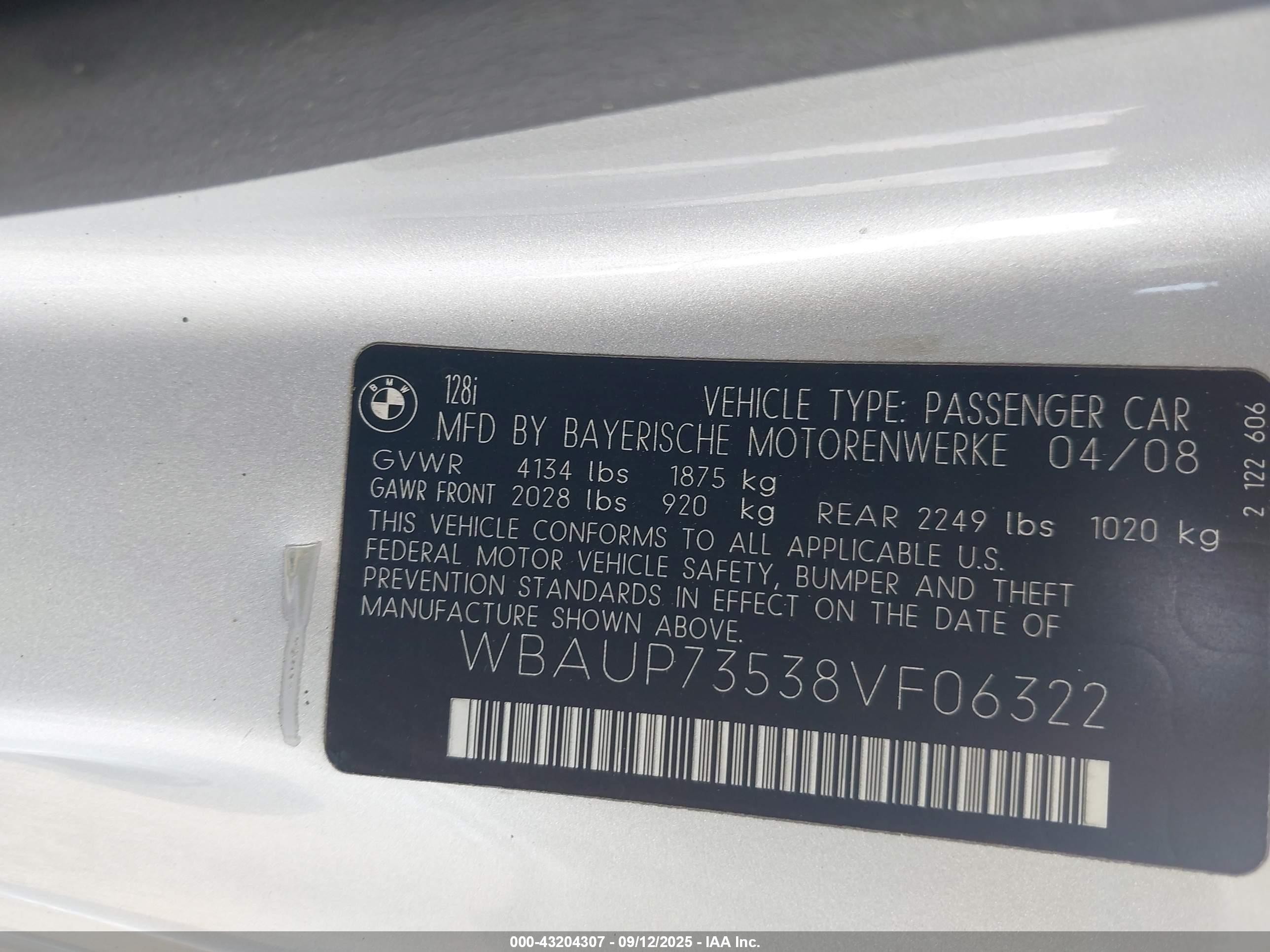 2008 Bmw 128i   Silver vin: WBAUP73538VF06322