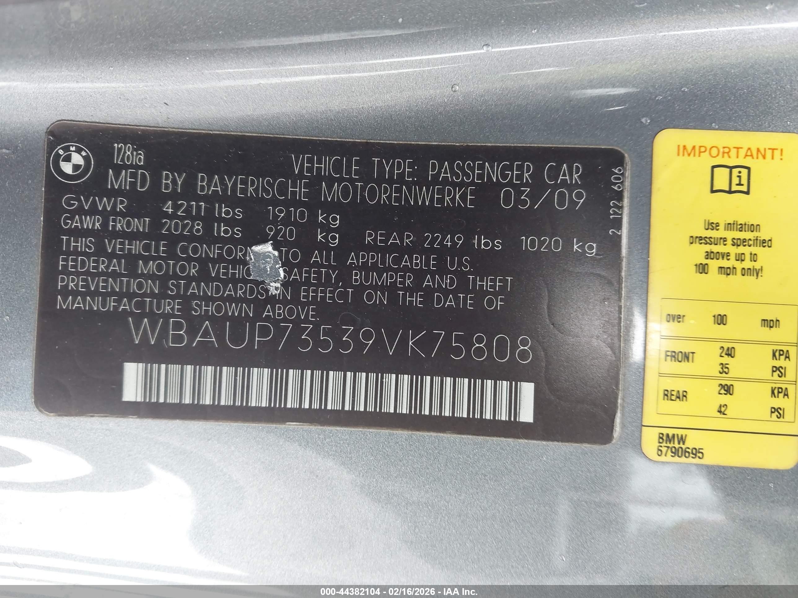 2009 Bmw 128i   Gray vin: WBAUP73539VK75808