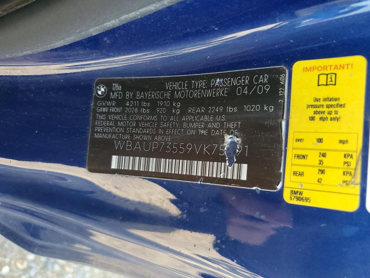 2009 Bmw 128 I Синий vin: WBAUP73559VK75891