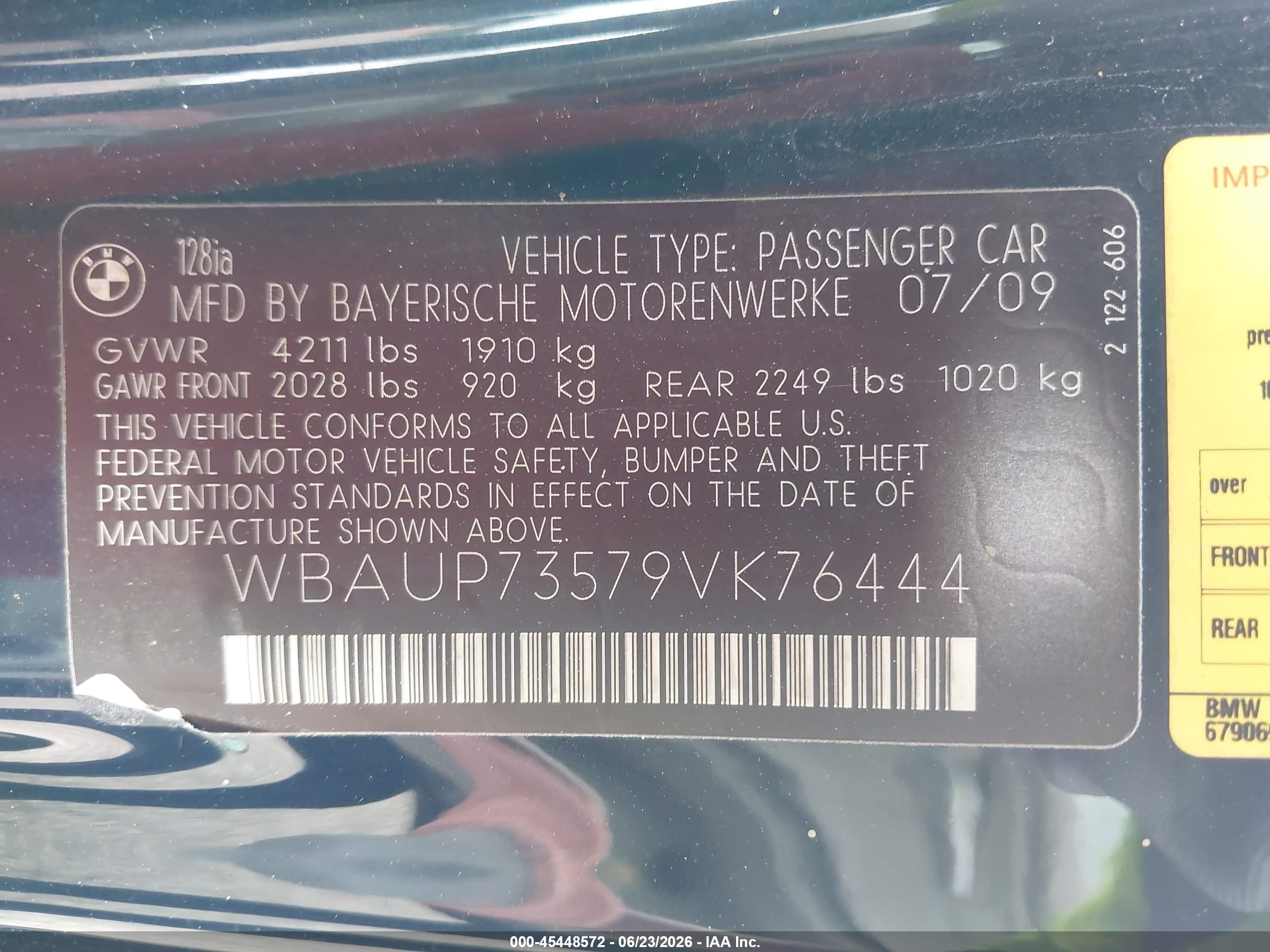 2009 Bmw 128i   Blue vin: WBAUP73579VK76444