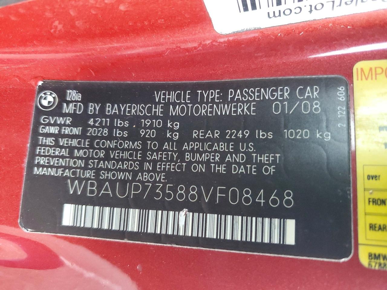 2008 Bmw 128 I Red vin: WBAUP73588VF08468