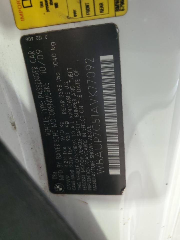 2010 Bmw 128 I   White vin: WBAUP7C51AVK77092