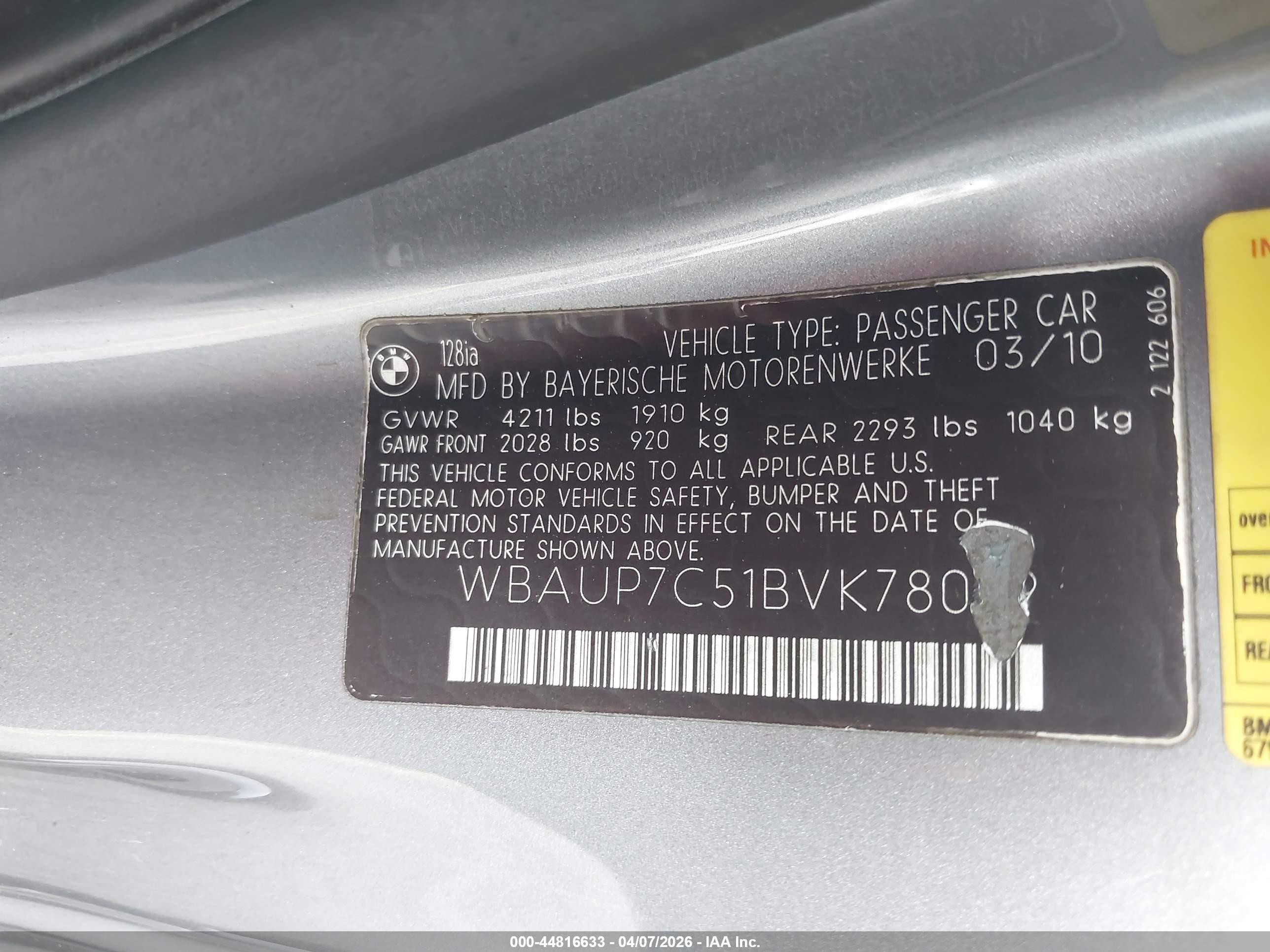 2011 Bmw 128i   Gray vin: WBAUP7C51BVK78079