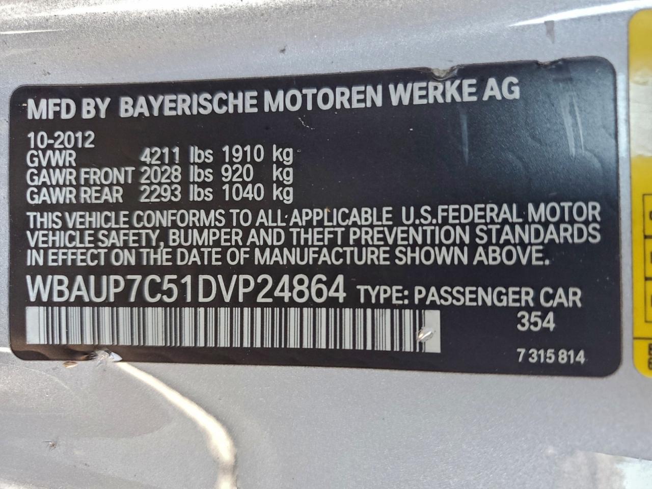 2013 Bmw 128 I Silver vin: WBAUP7C51DVP24864