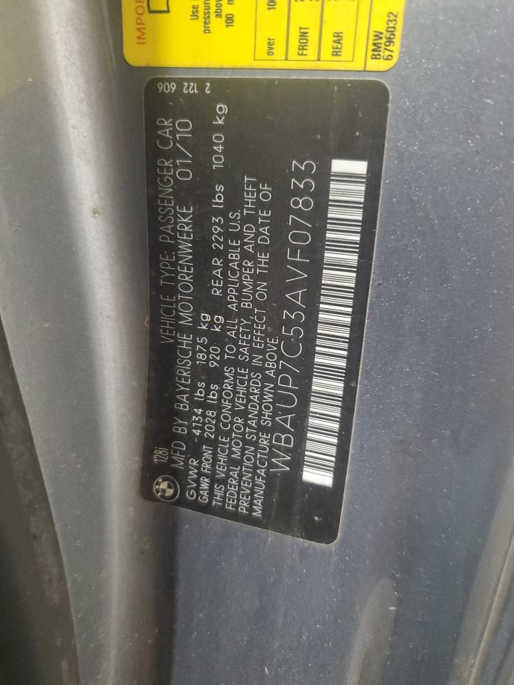 2010 Bmw 128 I Gray vin: WBAUP7C53AVF07833