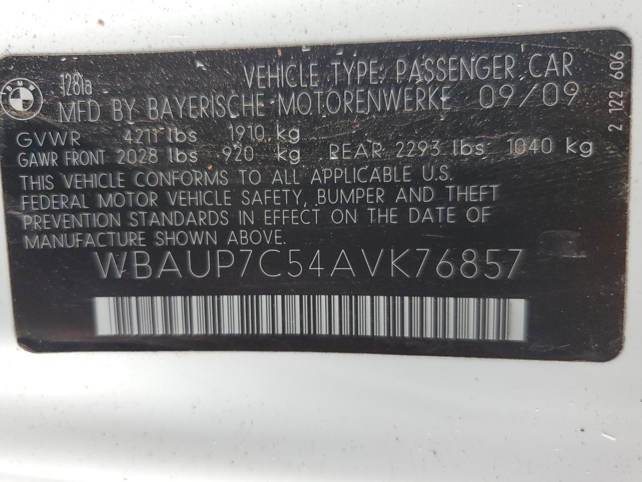 2010 Bmw 128 I White vin: WBAUP7C54AVK76857