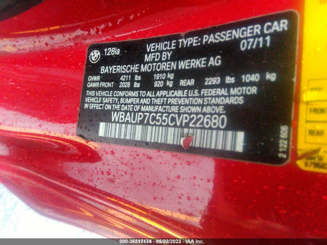 2012 Bmw 128i Red vin: WBAUP7C55CVP22680