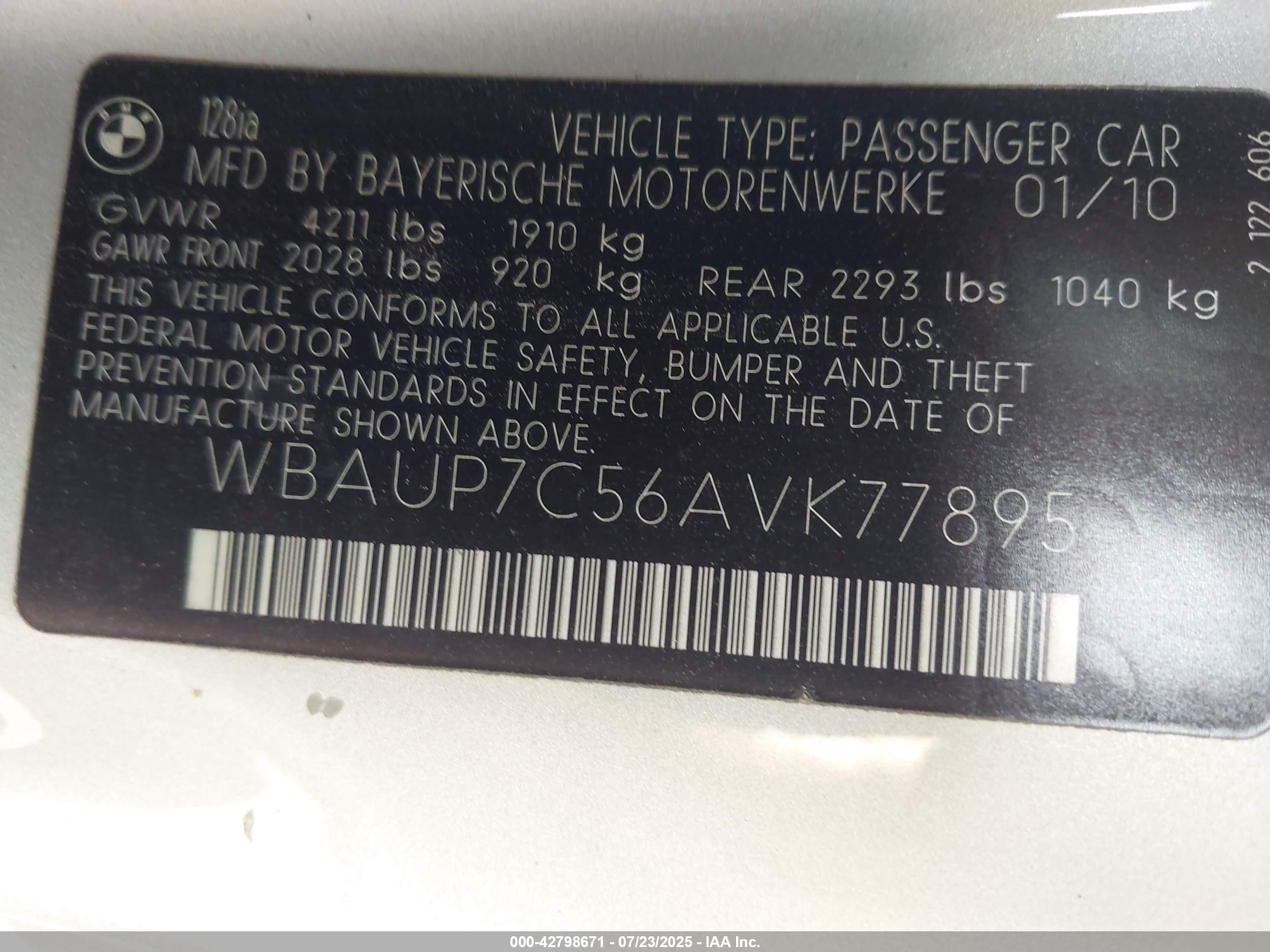 2010 Bmw 128i   Silver vin: WBAUP7C56AVK77895