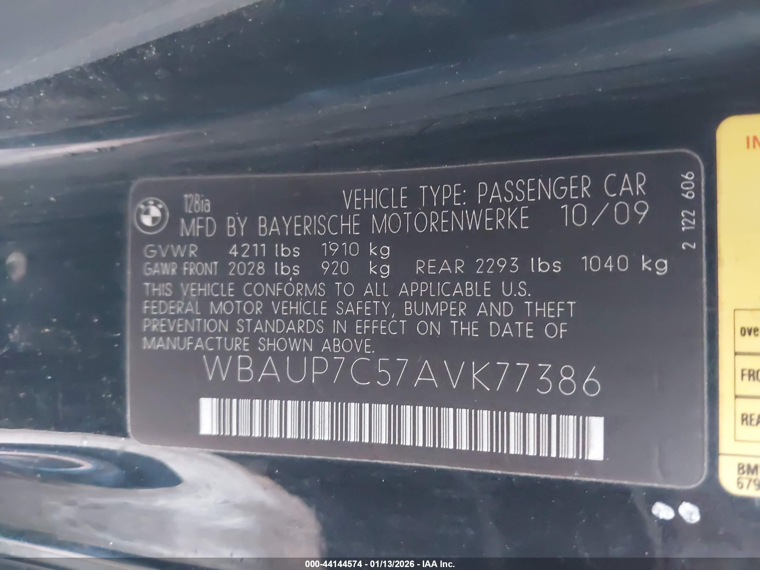 2010 Bmw 128i   Black vin: WBAUP7C57AVK77386
