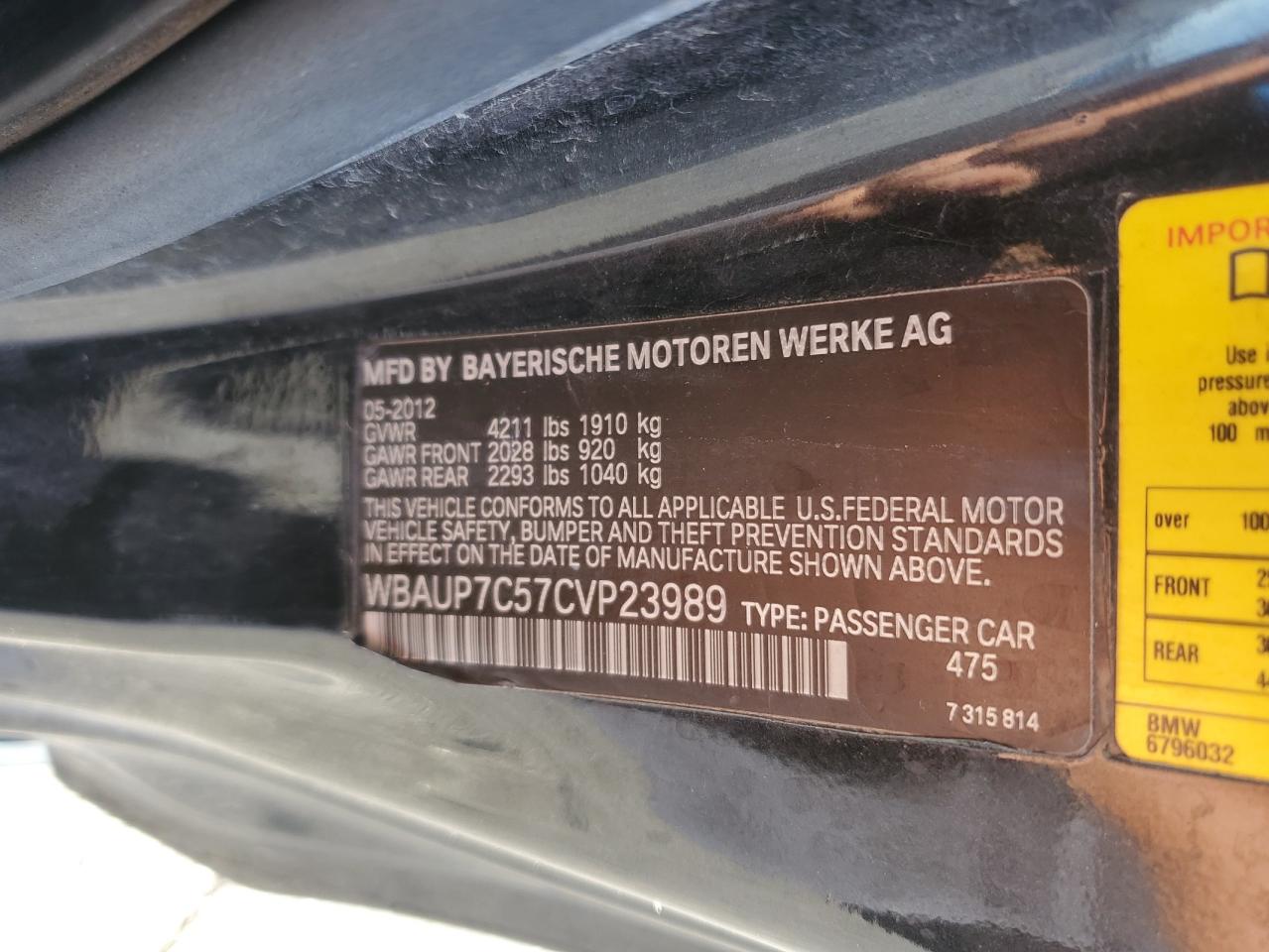 2012 Bmw 128 I Black vin: WBAUP7C57CVP23989